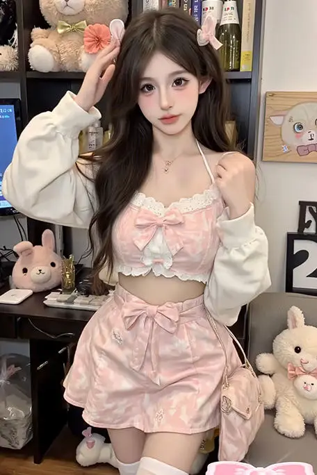 

​​Coquette Sweetness Set Twist Halter Bow Top Mini Skater Skirt Coordinated Teen Dream Y2K Cutie​​
