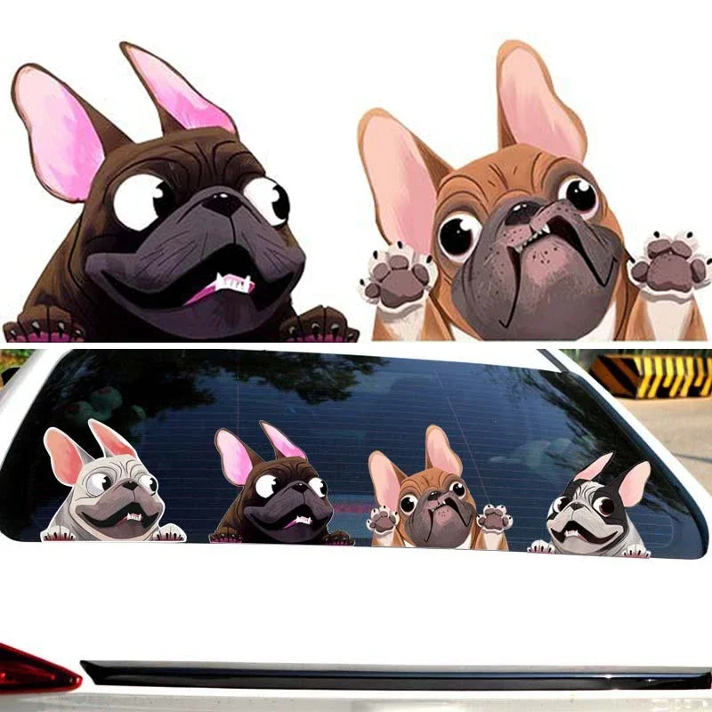 Pegatinas de perro de dibujos animados de estilo de coche, pegatinas de vinilo para parabrisas de Bulldog Francés, decoración creativa impermeable para coche, decoración de 12x10cm
