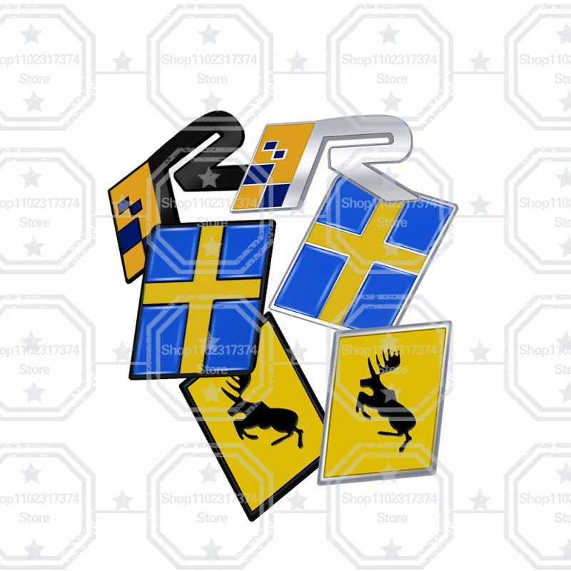 3D Sweden Flag Moose R Design AWD Emblem Metal Car Side Badge  Rear Trunk Sticker For Volvo D5 D6 B5 B6 XC60 XC90 XC70 XC40 V40