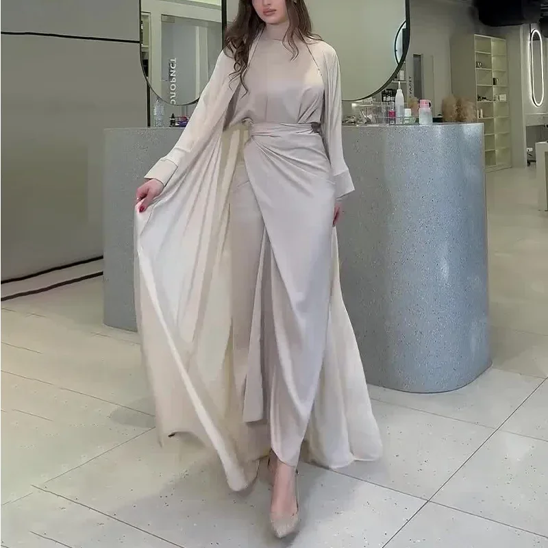 Ramadan eid abaya vestido para mulher 2 peça conjunto feminino dubai saudita islam marrocos kaftan festa longo robe aberto abayas vestidos