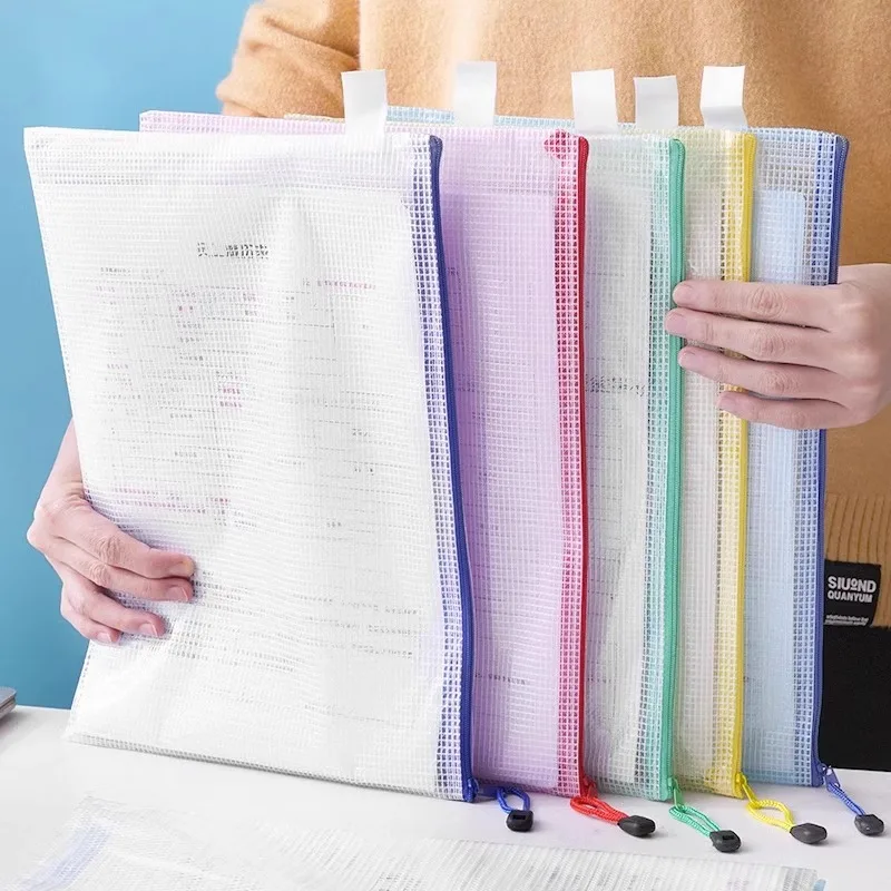 

Thick File Bag, Transparent Mesh Zipper Bag, Large Capacity A4 Paper Storage Bag, Ticket Holder, Student Stationery, Waterproof