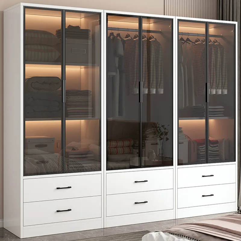 

Glass Luxury Simple Wardrobes File Mirror Room White Modern Organizer Cabinets Bedroom Wooden Closets Abiertos Salon Furnitures