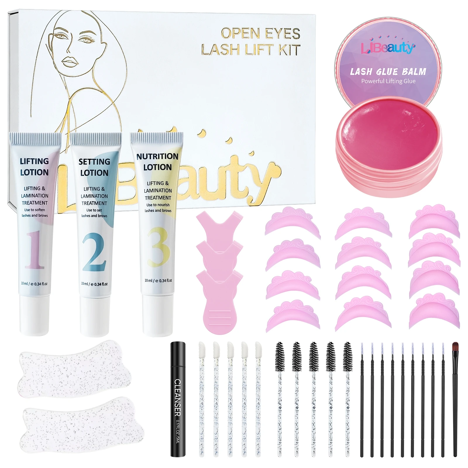 Kit de Lifting de Pestañas Libeauty con Bálsamo Adhesivo para Pestañas, Kit de Lifting de Cejas, Almohadillas para Lifting de Pestañas con Duración de 4-6 Semanas, Rizado y Permanente