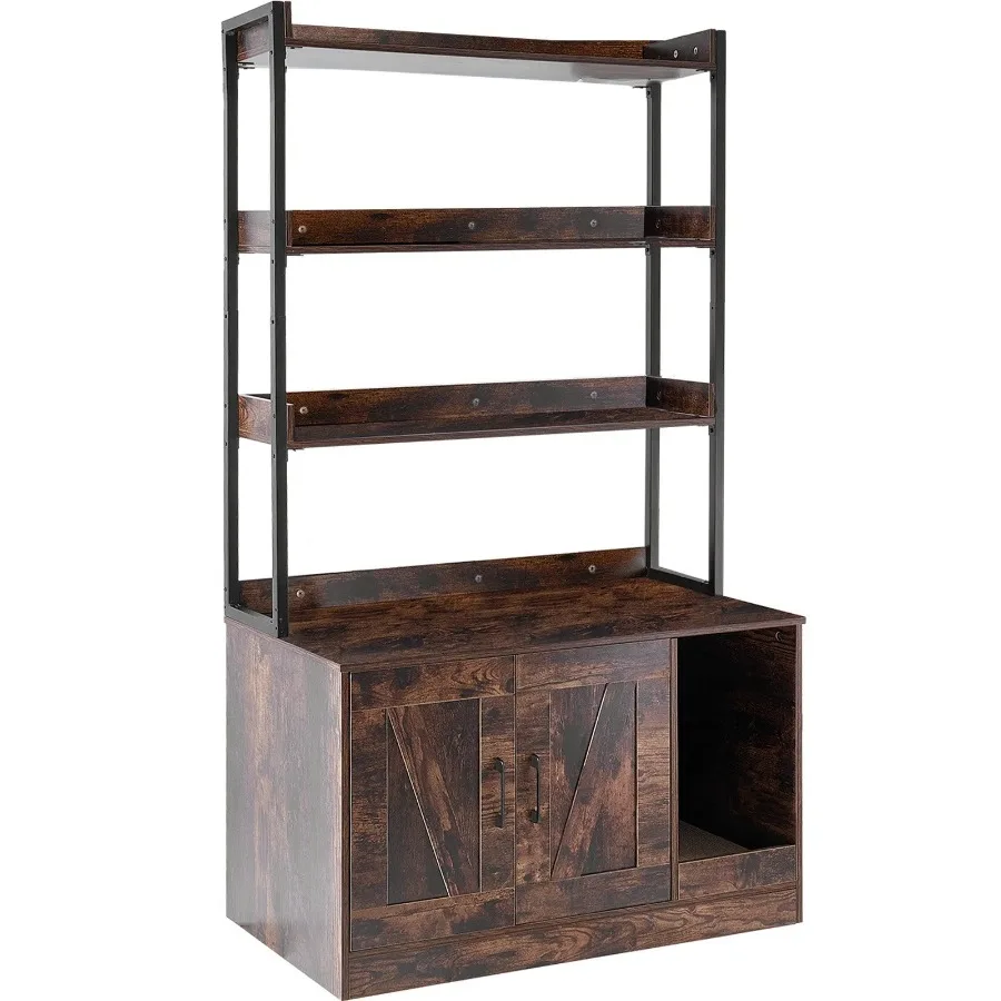 

Cat Litter Box Enclosure Wooden Litter Box Furniture Hidden with 3 Shelves