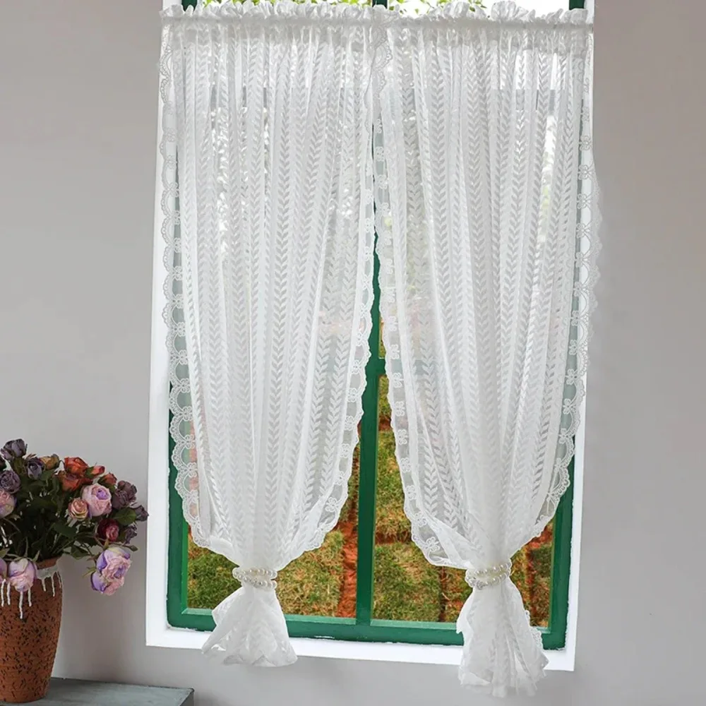 1PC French Lace White Sheer Curtain For Living Room And Bedroom, Small Short Curtain For Kitchen Coffee Room, Window Curtains