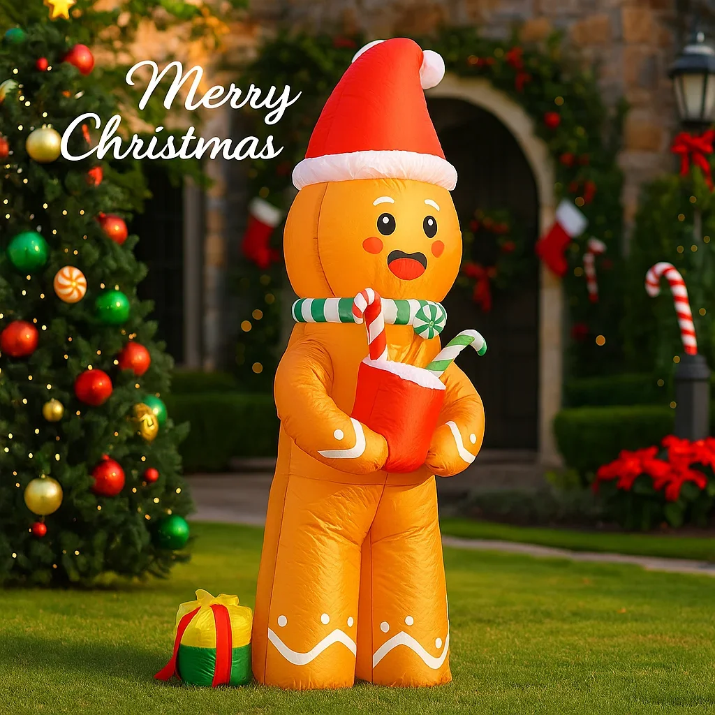 7.8FT في الهواء الطلق عطلة الديكور عيد الميلاد لعبة قابلة للنفخ الزنجبيل رجل قصب الحلوى هدية LED لوازم الحلي عيد الميلاد ساحة ديكور