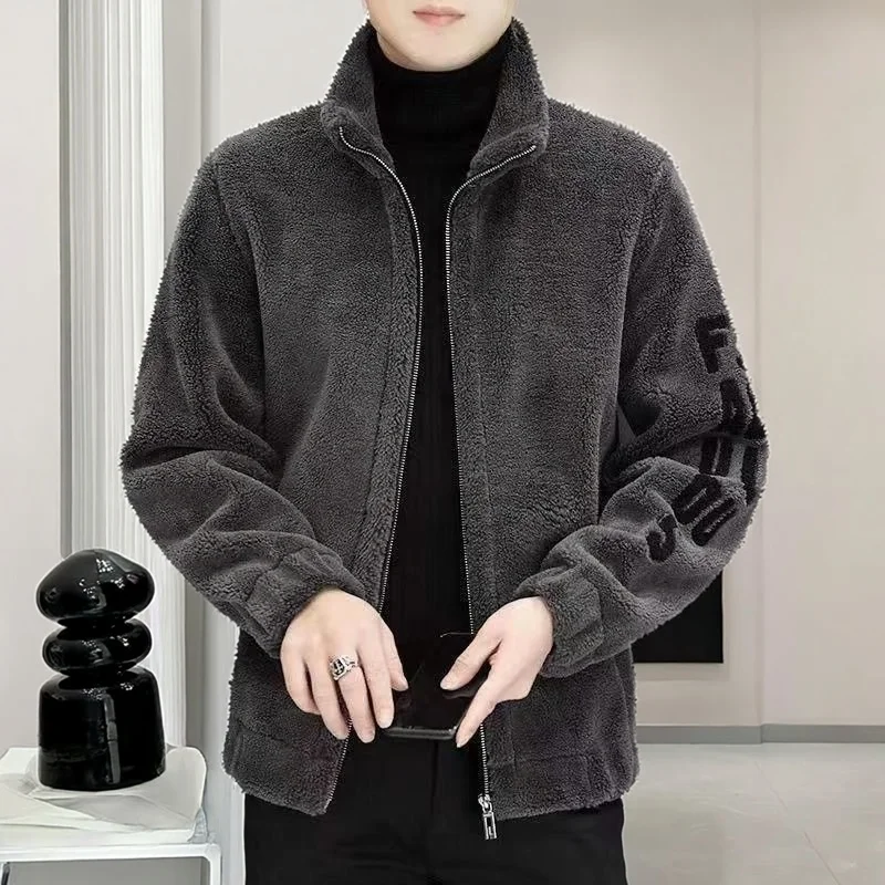 

Lamb Velvet Thickened Men's Cotton Jacket Autumn Winter New Korean Style Warmth Outerwear Casual Style Polyester Fiber Zipper...