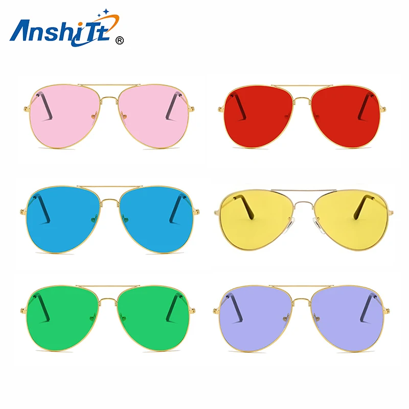 

6Pcs Round Mental Frame Color Therapy Glasses,Chakra Mood Light Therapy Chromotherapy Glasses,Color Retro Sunglasses UV400