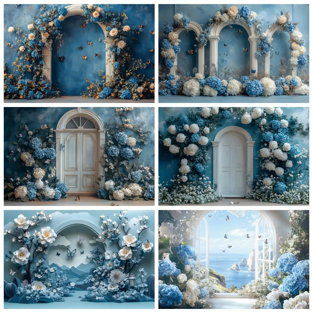 

Butterfly Blue Flowers Backdrop Kids Birthday Party Baby Pregnant Art Portrait Wedding Photography Background Decor Photo Studio