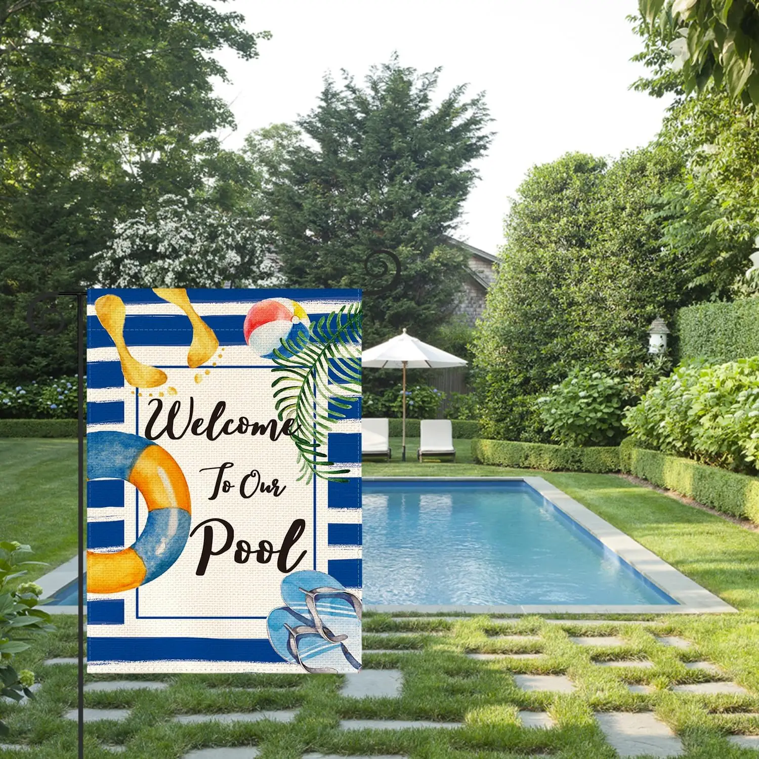 AVOIN colorlife Watercolor Stripes Welcome To Our Pool Garden Flag Double Sided Outside, Summer Holiday Swimming Ring Flip F hhz