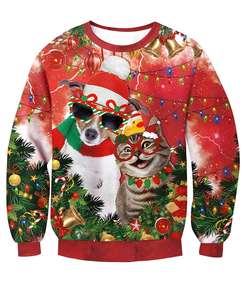 3D Printed Men Women Ugly Christmas Sweatshirt Clothes Funny Animal Cat Pattern Jumper Sweatshirts New In Casual Crewneck Hoody