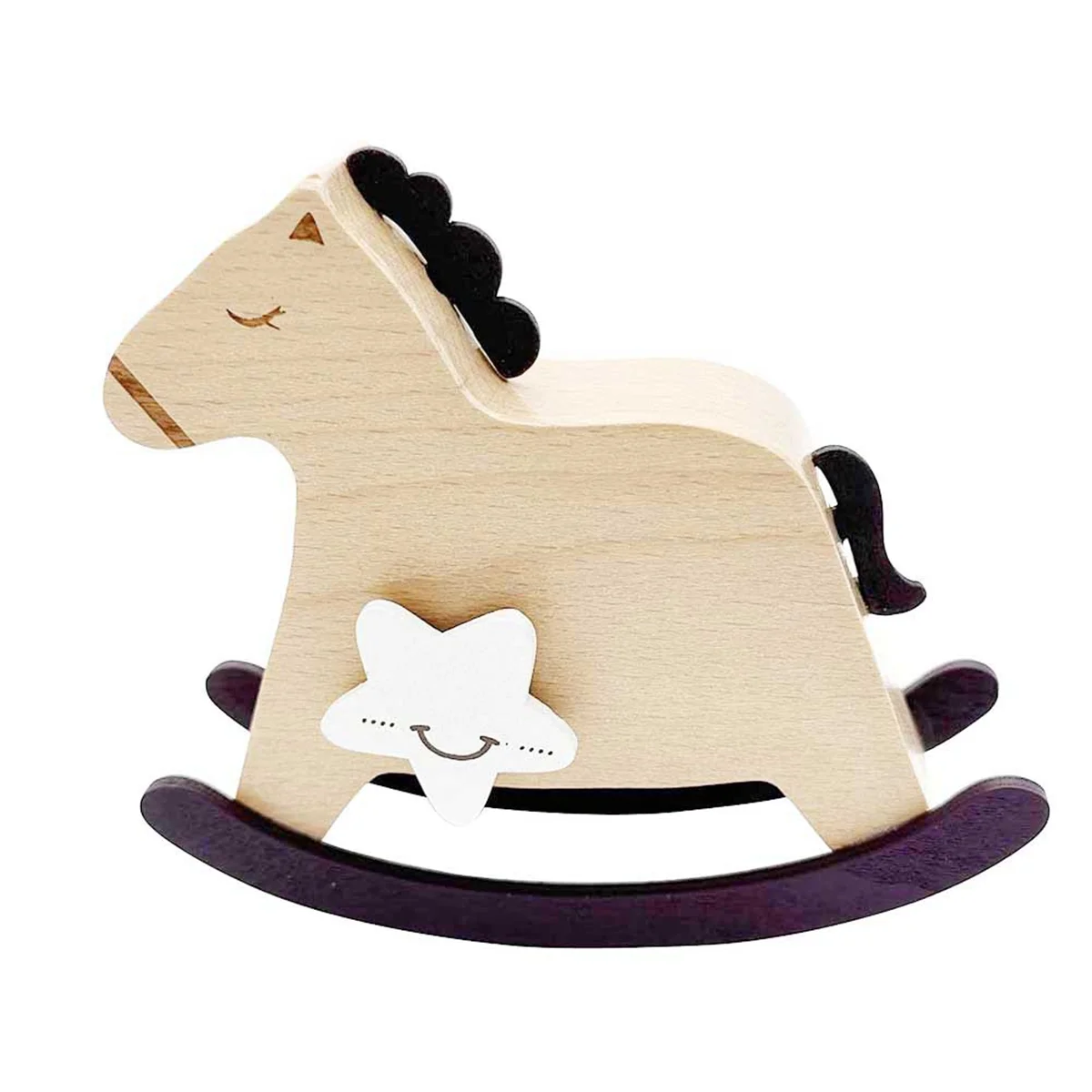 Over the Rainbow Wooden Rocking Horse Wind Up Music Box, YunSheng Mechanism Movement Musical for Birthday