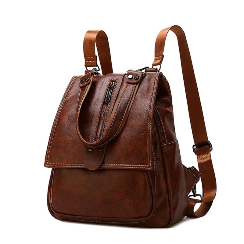 

Women Backpack Vintage Cow Leather Ladies Travel Backpacks Teenager School Bag Female Business Shoulder Diagonal Casual