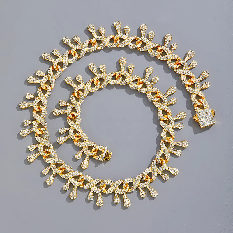 

18 mm width AAAAA rhinestone zinc alloy pvd plated tennis chain necklace hip hop iced out cuban link chain