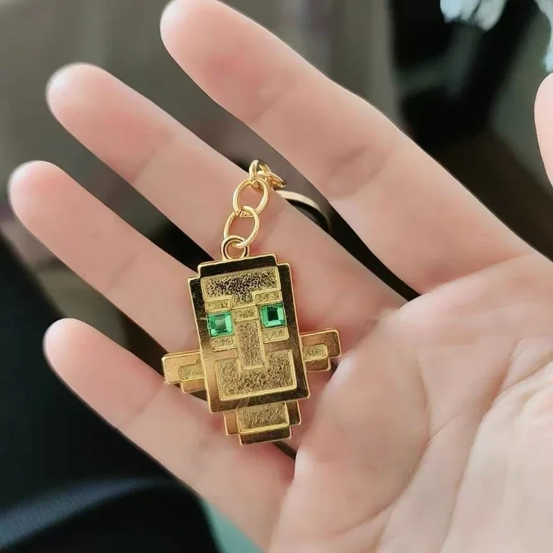 3D Embossed Pixel Block Totem Metal Keychain Zinc Alloy Backpack Bag Pendant Block Style Decorative Charm Gift for Game Fans