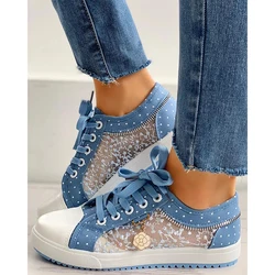 Polka lace Flats scarpe Casual da donna Lace-Up Leisure Sexy Mesh Match confortevole Chaussure Femme Hollow per il 2023