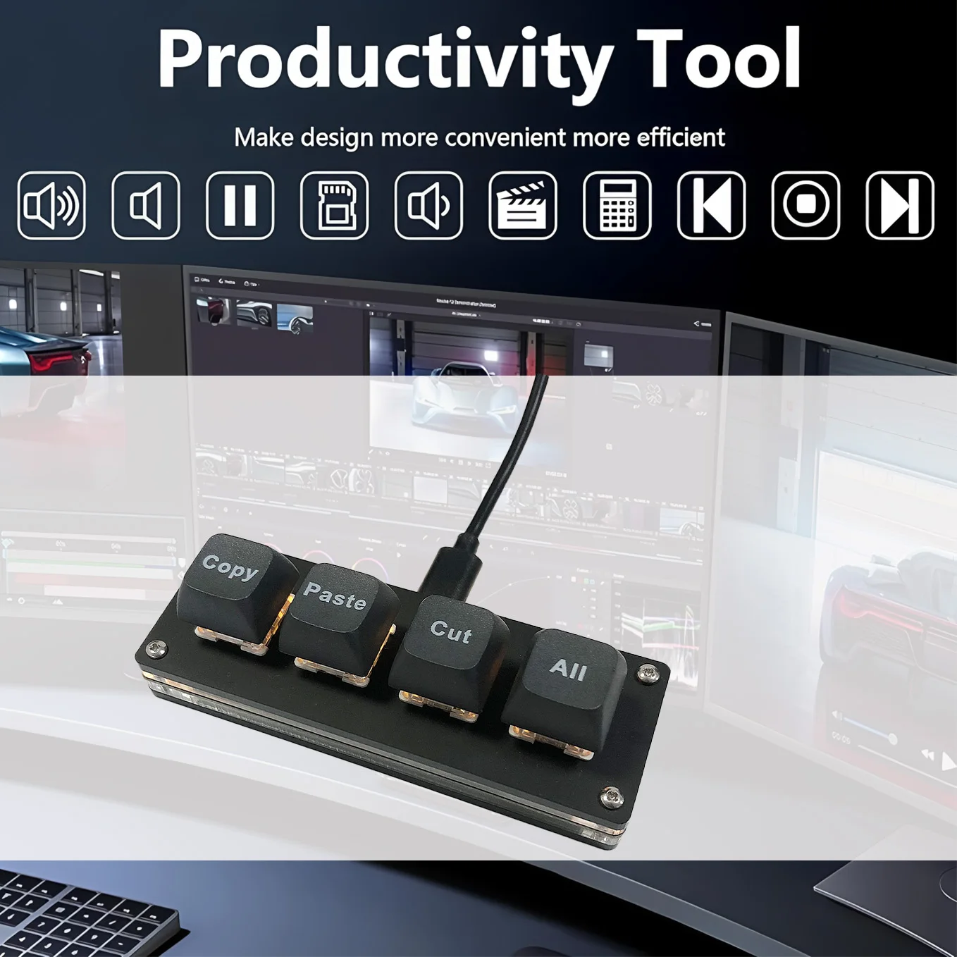

4-клавишная мини-клавиатура для программирования макросов RGB для игр Photoshop, программирование с возможностью горячей замены, клавиатура, копия, вставить, вырез, все кнопки Macropad