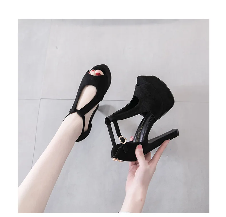 2024 Women\'s High Heels Shoes Chunky Heels Platform 12CM Sexy Hollow Out Fish Mouth Sandals Female Nightclub Dance Ladies Pumps