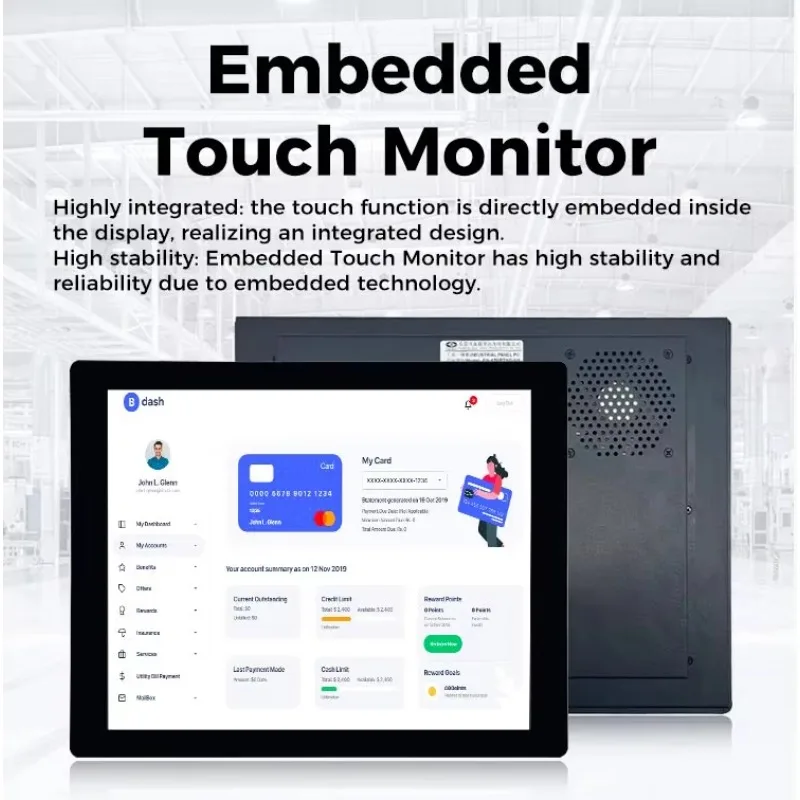 Industrial 17 Inch LCD  High Brightness Capacitive Pcap Multi Touch Custom Touch Screen Panel Display  for Kiosk