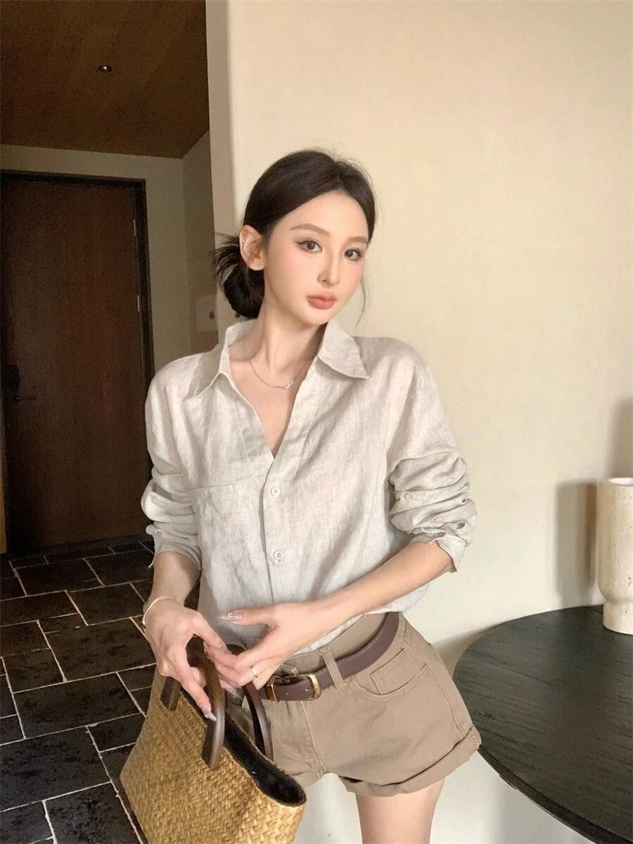 New 2026 Women's Linen Shirt Long Sleeve Loose Casual Versatile Top Design Sensation  Shirt Jacket Comfortable Breathable