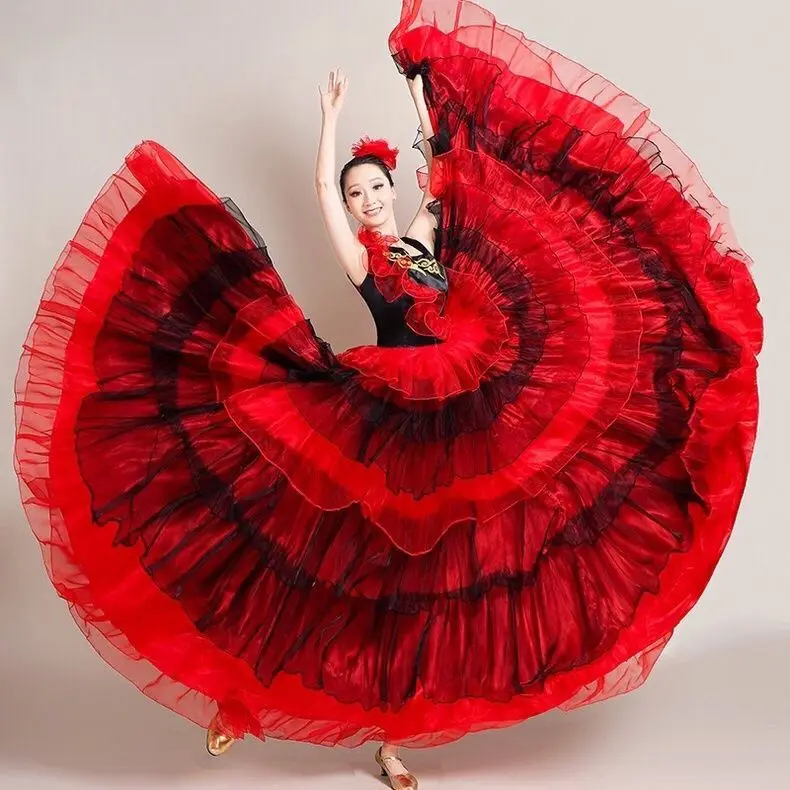 New Spanish Bullfight Dress Flamenco Dance Performance Costume Opening Dance Big Swing Full-skirt for Adult Fluffy Dancing Wear