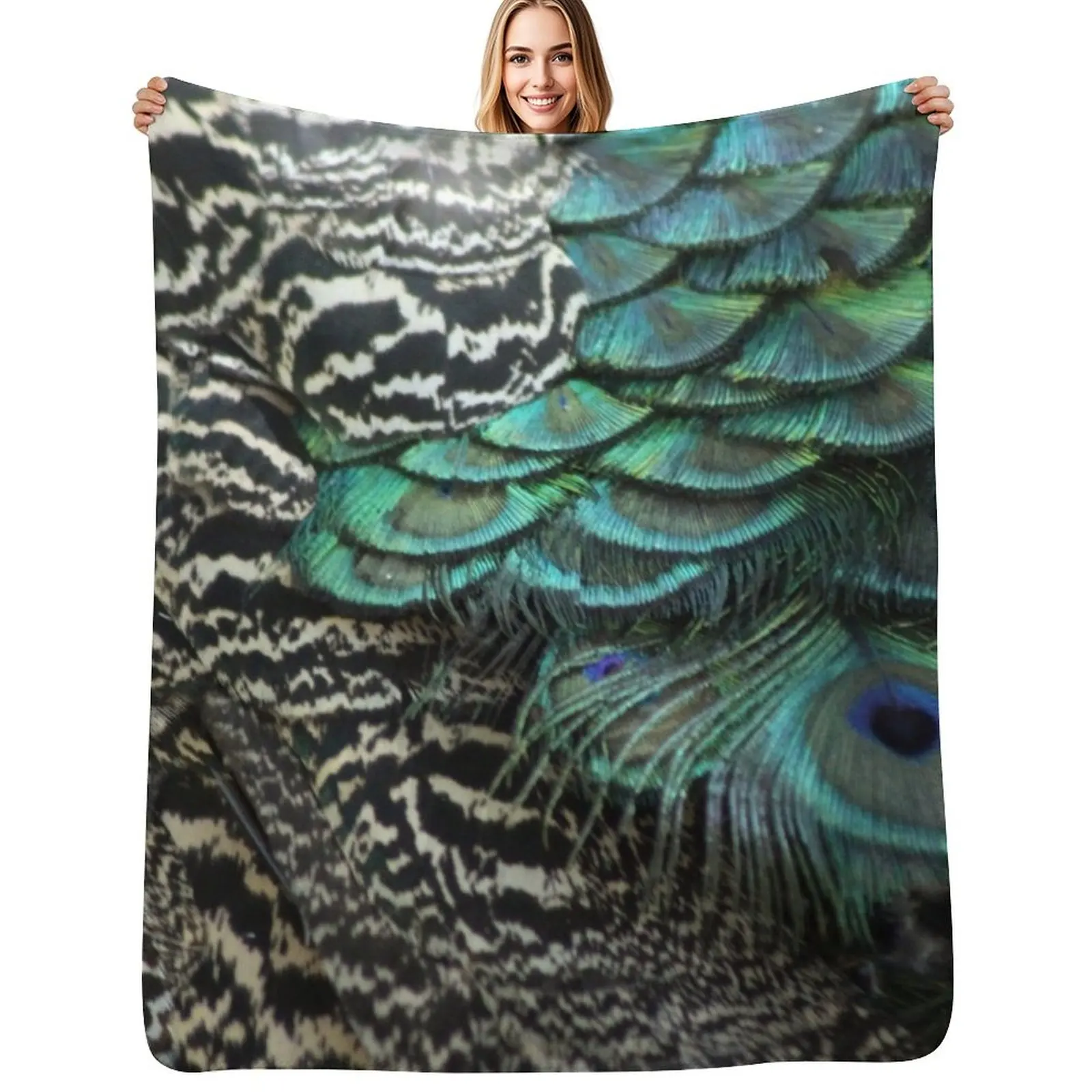 Peacock Bird Feathers Plumage Texture 1 Throw Blanket Cozy Light Blanket for Travel Camping Picnic