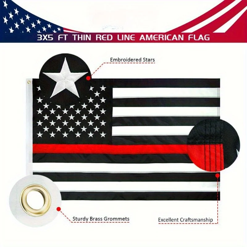 

1/3/5/10P United States Fire Flag - 3X5 feet embroidered with stars and sewn stripes - Black white Red nylon United States Flag