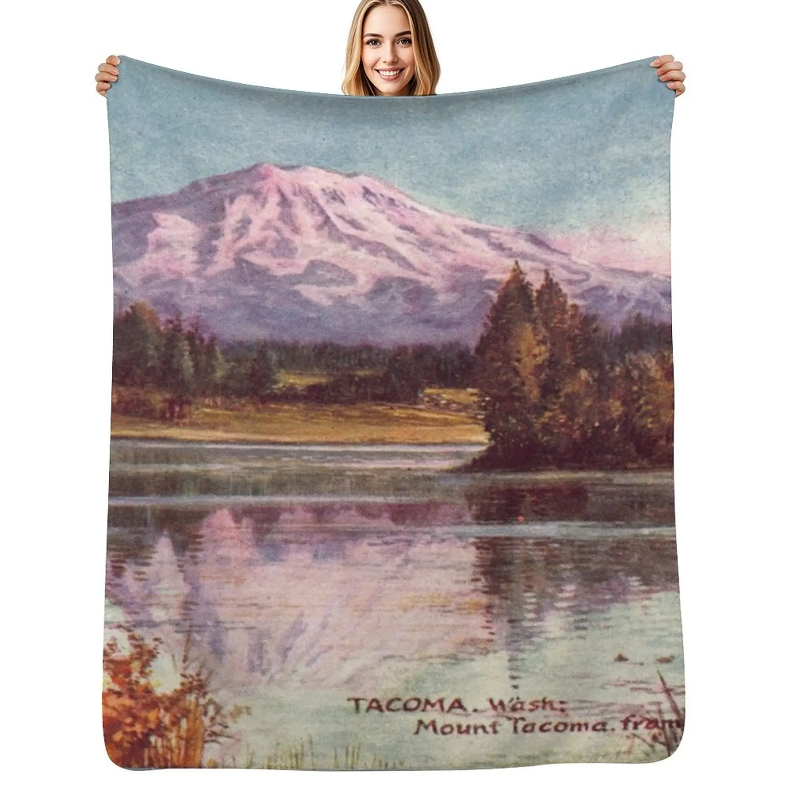 Mount Tacoma from Shanaway Lake - Washington Throw Blanket For Decorative Sofa Cute Plaid Bed Fashionable Beautifuls Blankets