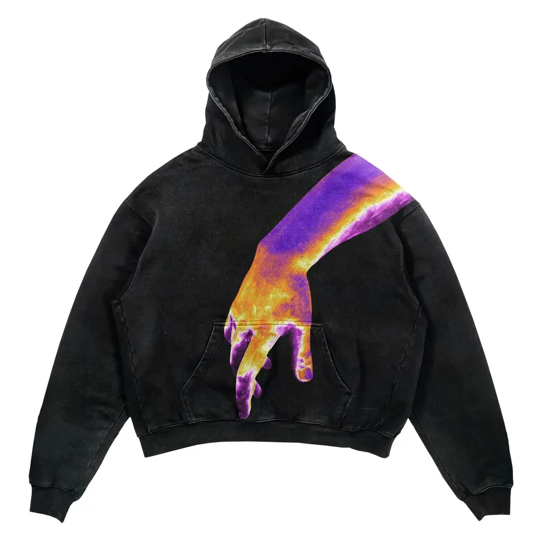 American Hip Hop Colorful Gradient Palm Print Hoodie Spring and Autumn Casual Sweatshirt Y2k Oversized Hoodie Streetwear gothic