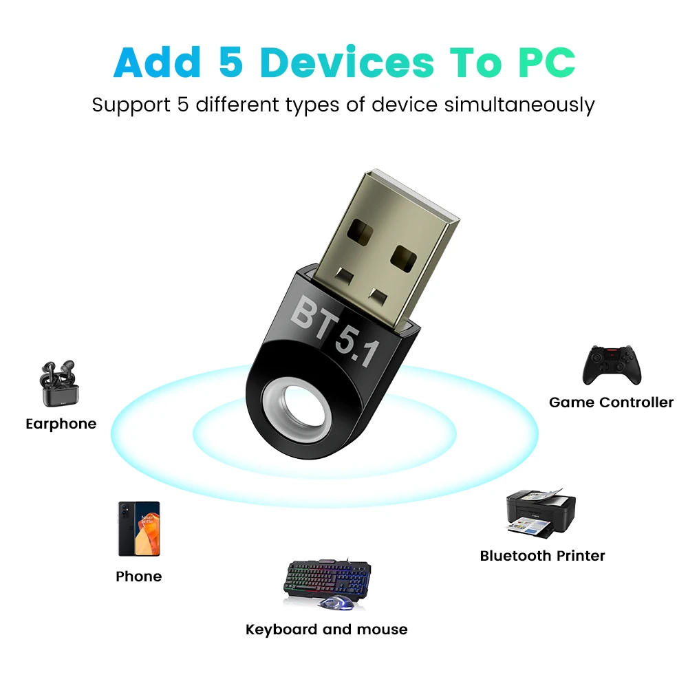 USB Bluetooth Adapter for PC 5.1 5.0 Bluetooth Dongle 5 0 Module Key Receptor BT Transmitter Aptx Receiver Audio for Computer