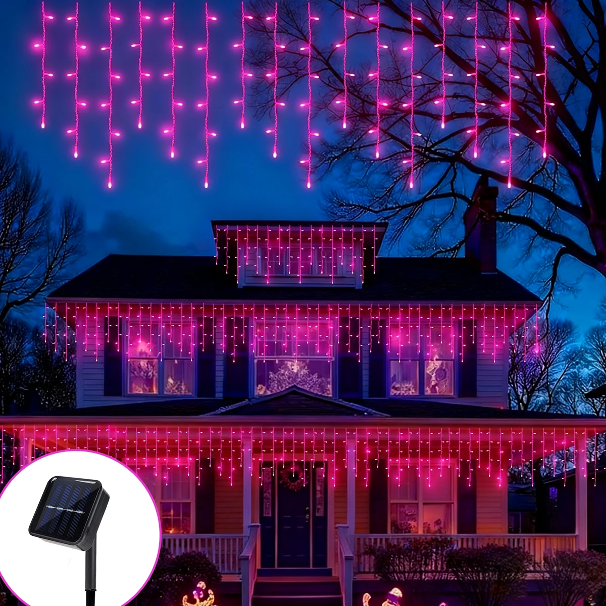 1pc Solar Powered 96 LED Outdoor Christmas Ice Column Lights With 8 Lighting Modes Fairy Lamp For Home Window Patio Garden Decor