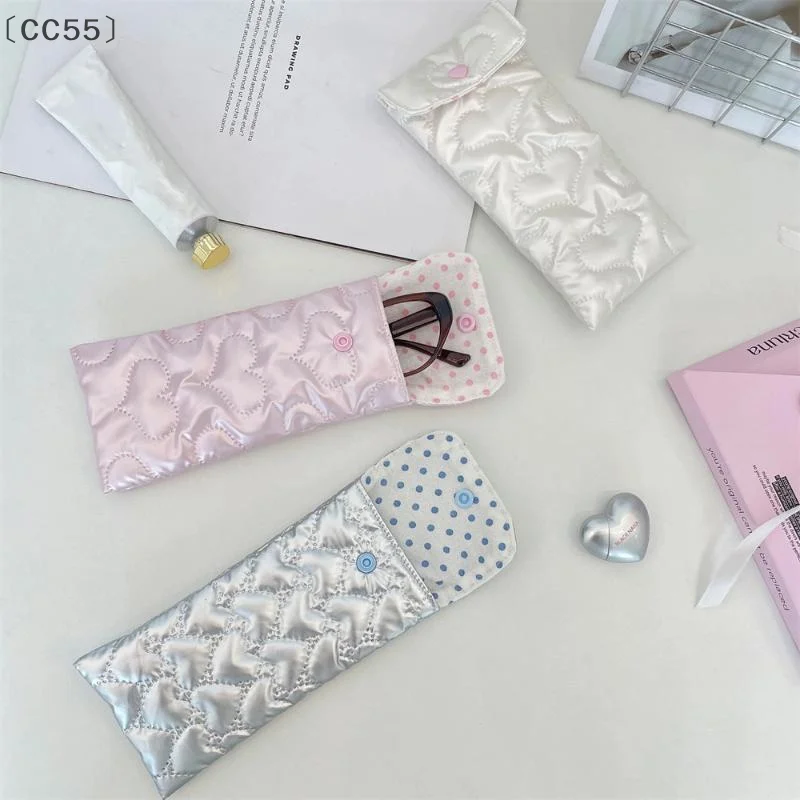 [-CC55] حقيبة نظارة بفيونكة منقوشة على شكل قلب من جلد البولي يوريثان مع فيونكة على شكل قلب أنماط نظارات حافظة على شكل فيونكة ملحقات النظارات