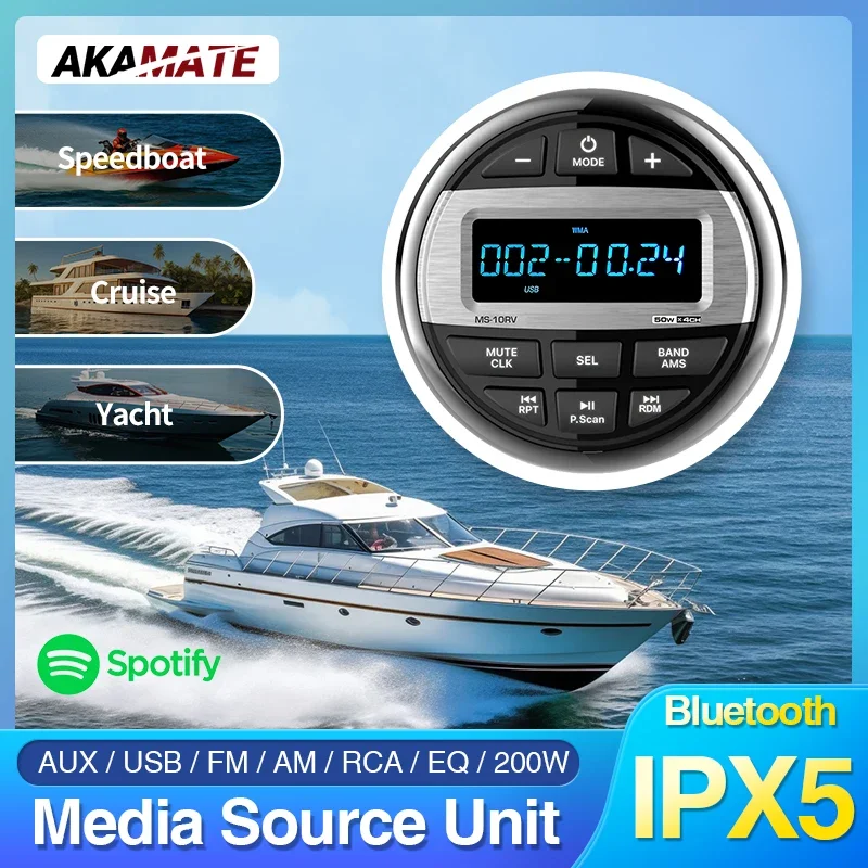 AKAMATE Boat Media MP3 Player Marine Stereo Waterproof Bluetooth Audio Radio FM AM Receiver For UTV ATV SPA RZR