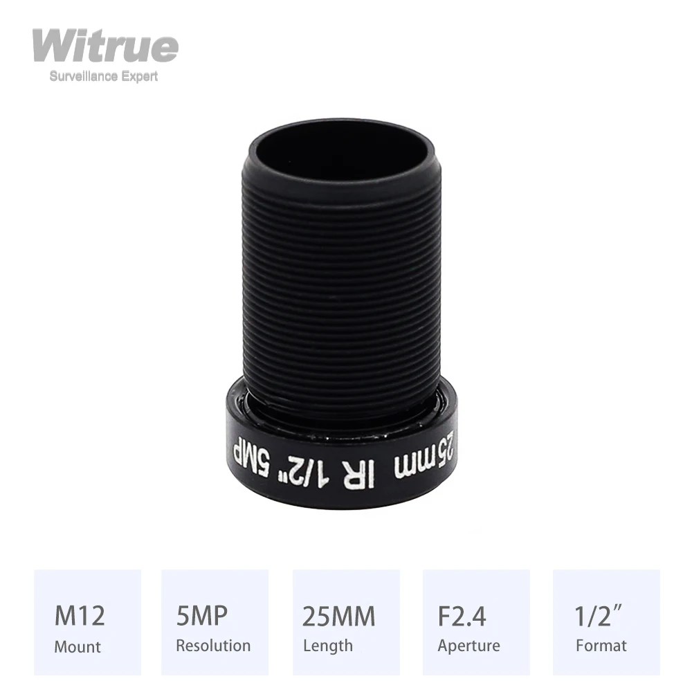 Witrue – objectif CCTV HD 5.0 mégapixels 25mm M12, 1/2 pouces F2.4 pour caméras IP, longue Distance de vision jusqu\'à 50m