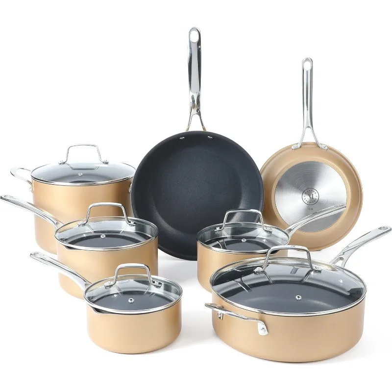 12 Piece Heavy Gauge Aluminum Hard Anodized Premium Nonstick Cookware Set, Induction Safe, Copper w/Black Interior