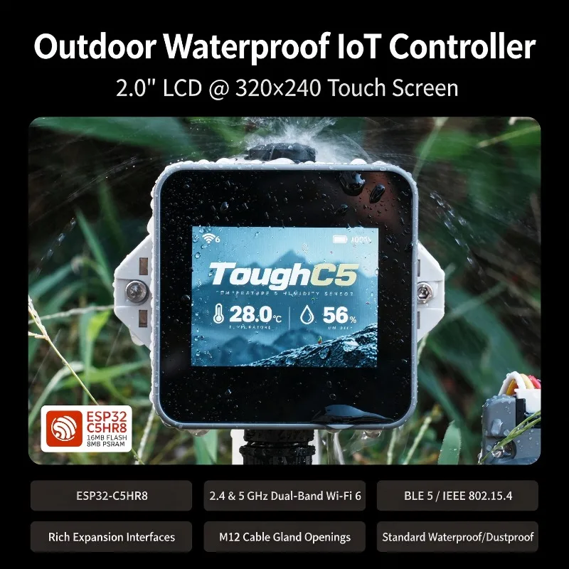 M5Stack ToughC5 Outdoor Waterproof Controller ESP32-C5HR8 RISC-V MicroSD GPIO Dual Band WiFi6 Programming Learning Development