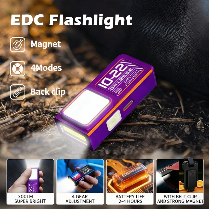 

Mini COB LED Flashlight USB C Rechargeable Powerful Work Light with Clip Magnet Waterproof EDC Camping Walking Pocket Lamp