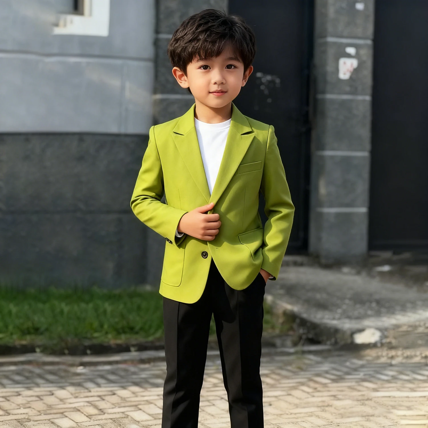 

Fashion Boy's Suits Single Breasted Peak Lapel 2 Piece Jacket Pants Sets Customzied Kids Outfits High Quality Children Full Sets