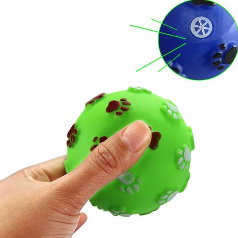 Rubber Pet Ball Toys Dog Paw Print Ball Toy Sound Squeaky Squeaker Dog Pet Chew Tooth Clean Toys Interactive Trainning Toy