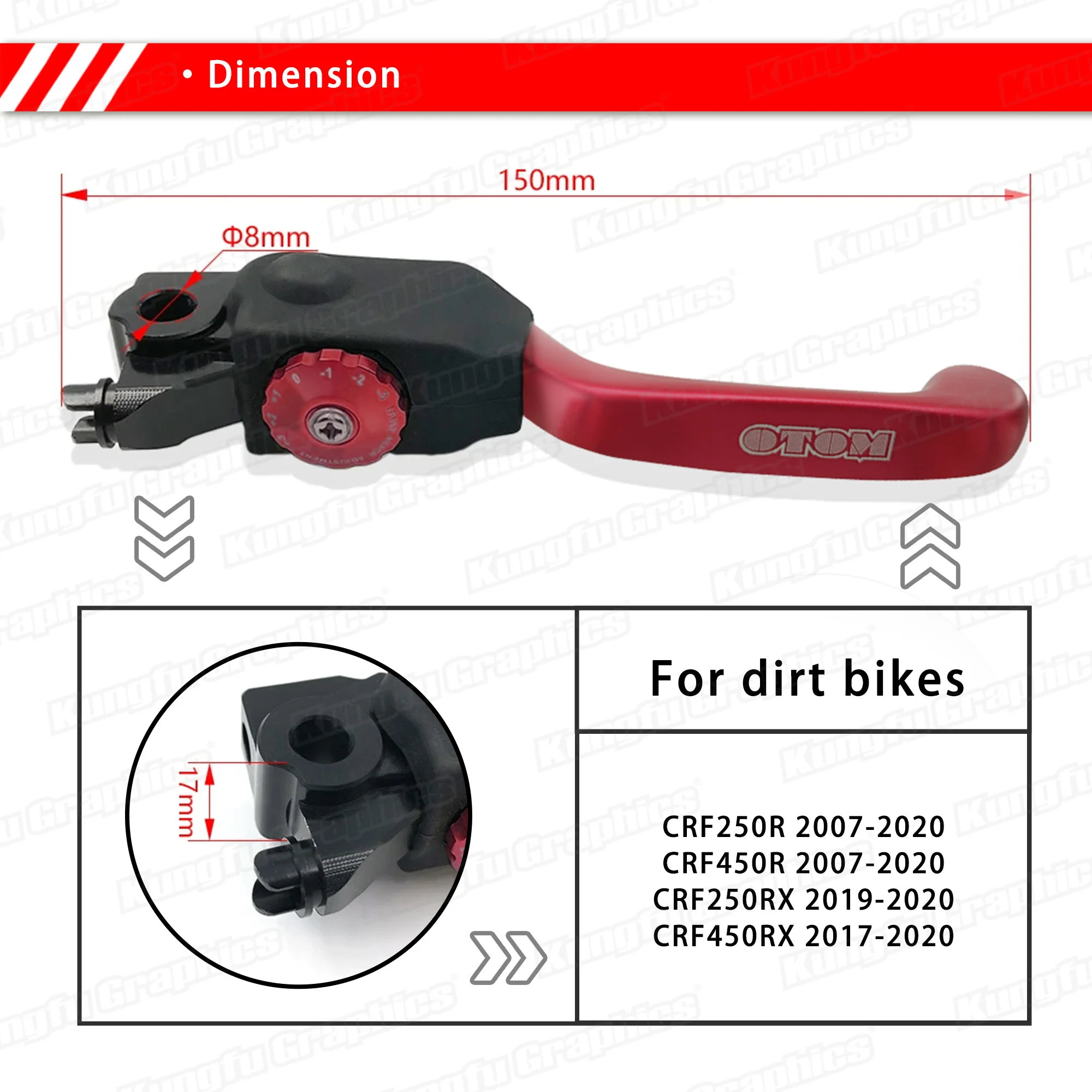 رافعة فرامل أمامية للدراجة النارية قابلة للتعديل 360 درجة قابلة للطي لهوندا CRF250R CRF450R CRF250RX CRF450RX، أحمر #6