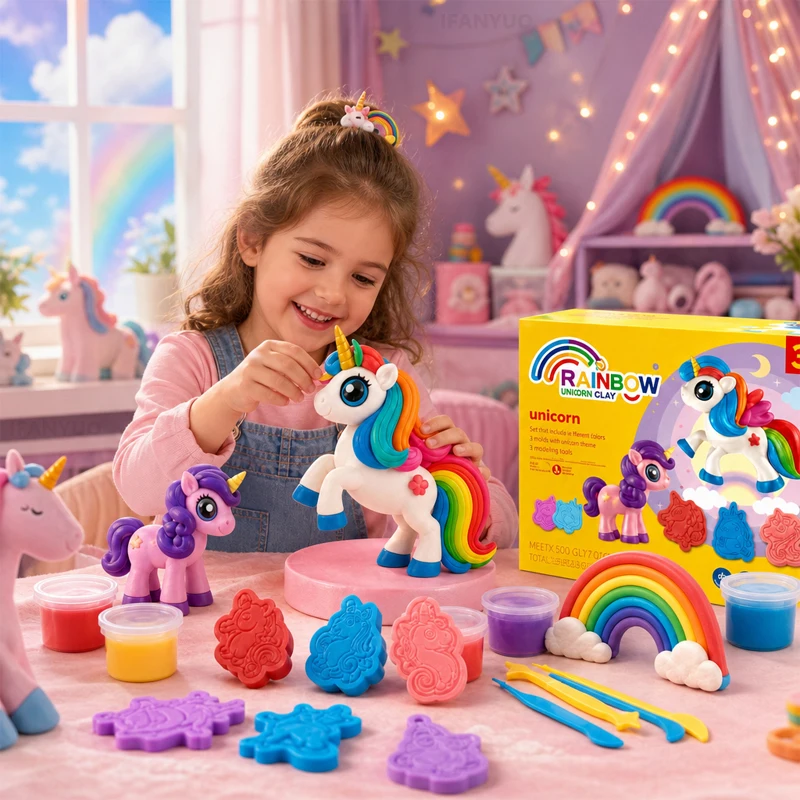 Unicorn Modeling Clay Set Kids Unicorn Play Dough Molds Plasticine Cutter Roller Press Accessories Kit Girls Handmade Art Toys