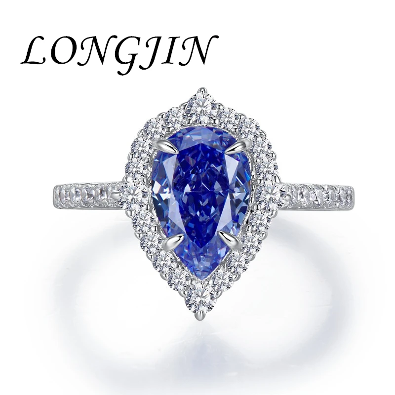 S925 Sterling Silver Blue Water Droplet Shining High Carbon Diamond Tanzanite Ring Women Jewelry Luxur Party Dance Birthday Gift