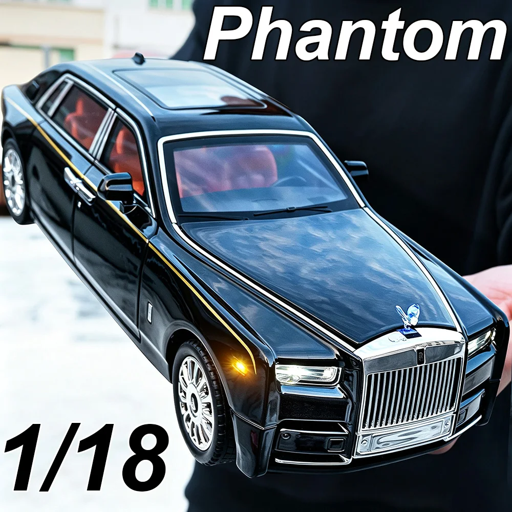 Large Size 1:18 Rolls-Royce Phantom Hellcat Toys Car Alloy Diecast Model Doors Opened Sound Light Pull Back Vehices Adult Gifts