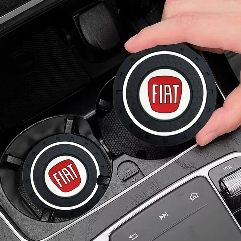 

2pcs Car Coasters Silicone Water Cup Pads Non-Slip Mats For Fiat 500 Abarth Punto Bravo Stilo Panda Car Styling Accessories