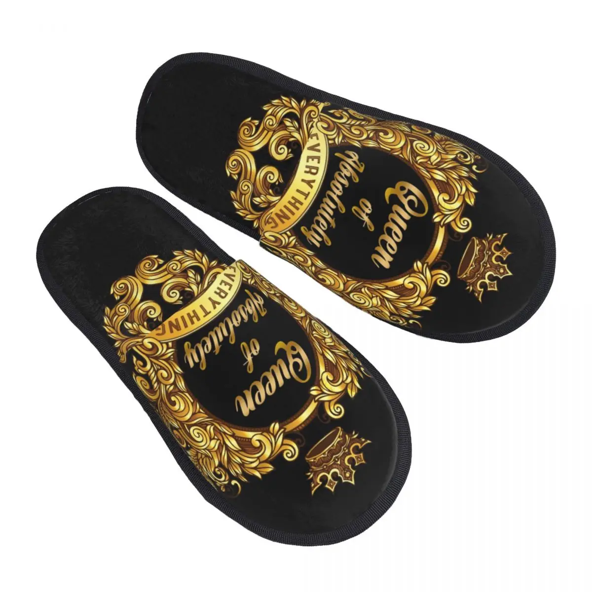 Custom Queen Of Absoluut Alles Goud Barok Zacht Traagschuim Huis Slippers Vrouwen Comfortabele Warme Anti-Slip Zool Slipper