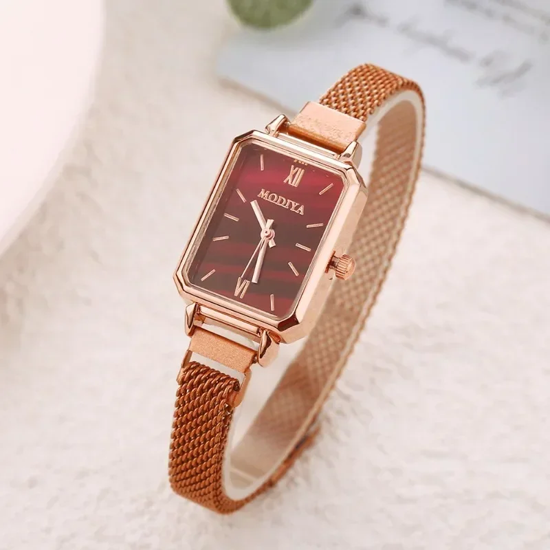 

Women Watches Fashion Square Ladies Quartz Watch 2024 Hot Selling Bracelet Green Dial Simple Rose Gold Mesh Luxury Women Watches