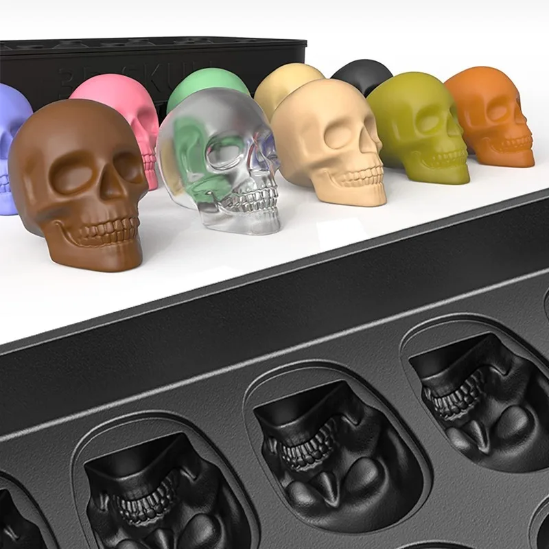 10 Cavity Skull Chocolate Silicone Molds 3D Halloween Skeleton Head Chocolate Candy Cake Decoration Mold Creative Ice Cube Tray