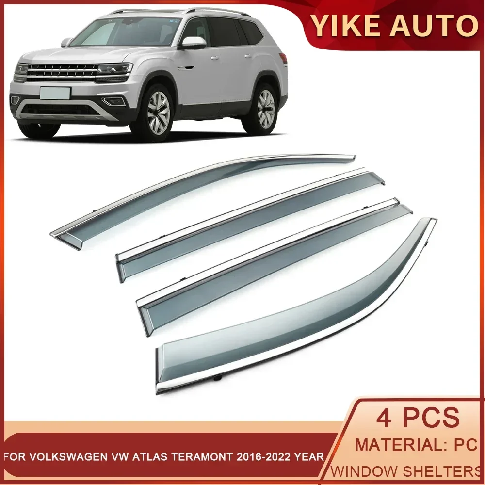 

For VOLKSWAGEN VW Atlas Teramont 2016-2023 Cross Sport Car Window Sun Rain Shade Visors Shield Shelter Cover Trim Frame Sticker