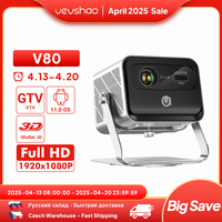 VEVSHAO V80 4K Projector Full HD1080P 2200 Anis Lumens Android 11.0 WiFi 6 Video Home Movie Theater Projectors with Base Stand