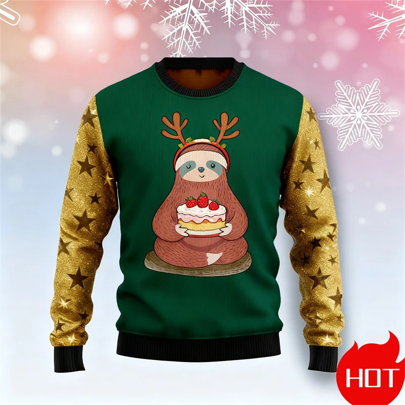 2026 New Christmas Ugly Sweatshirt Cartoon Anime Sloth 3D Printed Men's And Women's Pullover New Fashionable Couple Sweatshirt